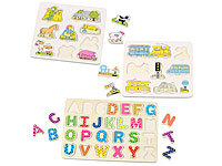 Playtastic 3er-Set bunte Kinder-Puzzles aus Holz: Buchstaben, Bauernhof & Verkehr